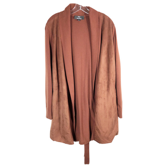 Dennis Basso Plus Size 1X Jacket Long Coat Belted Brown Sweater Knit Womens 1427 - Picture 1 of 8
